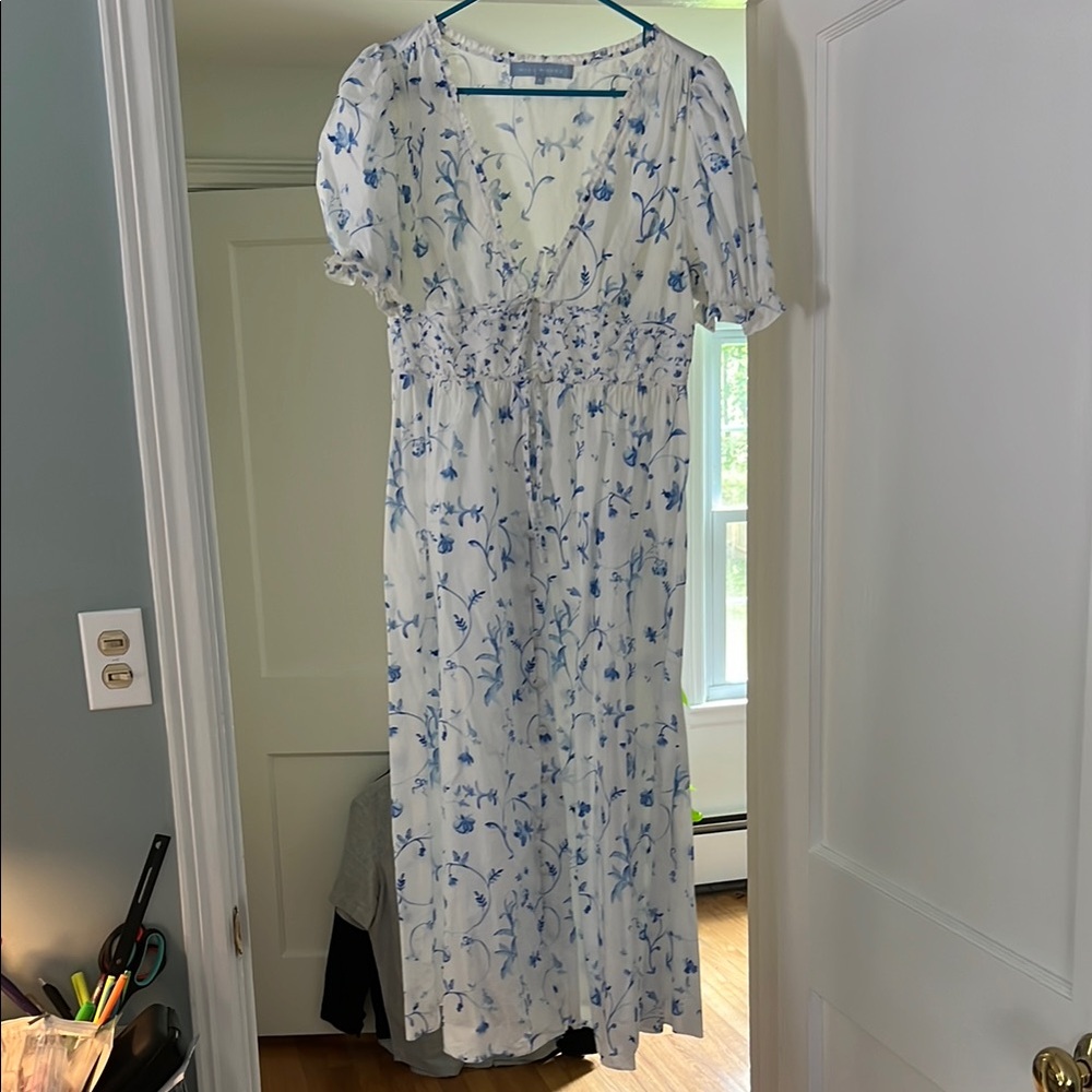 Hill House Home Blue Botanical Floral Sabrina Dress Medium